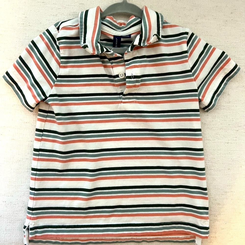 Janie and Jack Toddler boys Striped Jersey Polo in Jet Ivory Stripe - size 3T